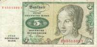 (1980) Банкнота Германия (ФРГ) 1980 год 5 марок "Портрет венецианки"   VF